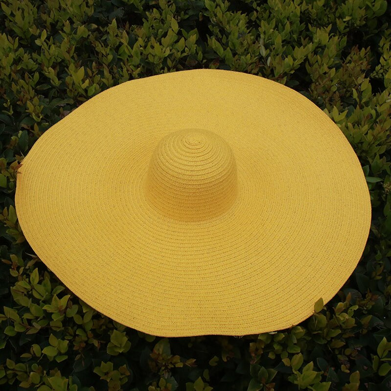 25CM Wide Brim Oversized Beach Hats For Women Large Straw Hat UV Protection Foldable Sun Shade Hat yellow