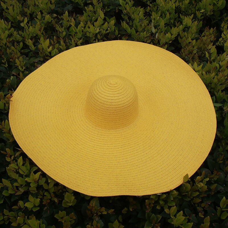 25CM Wide Brim Oversized Beach Hats For Women Large Straw Hat UV Protection Foldable Sun Shade Hat yellow