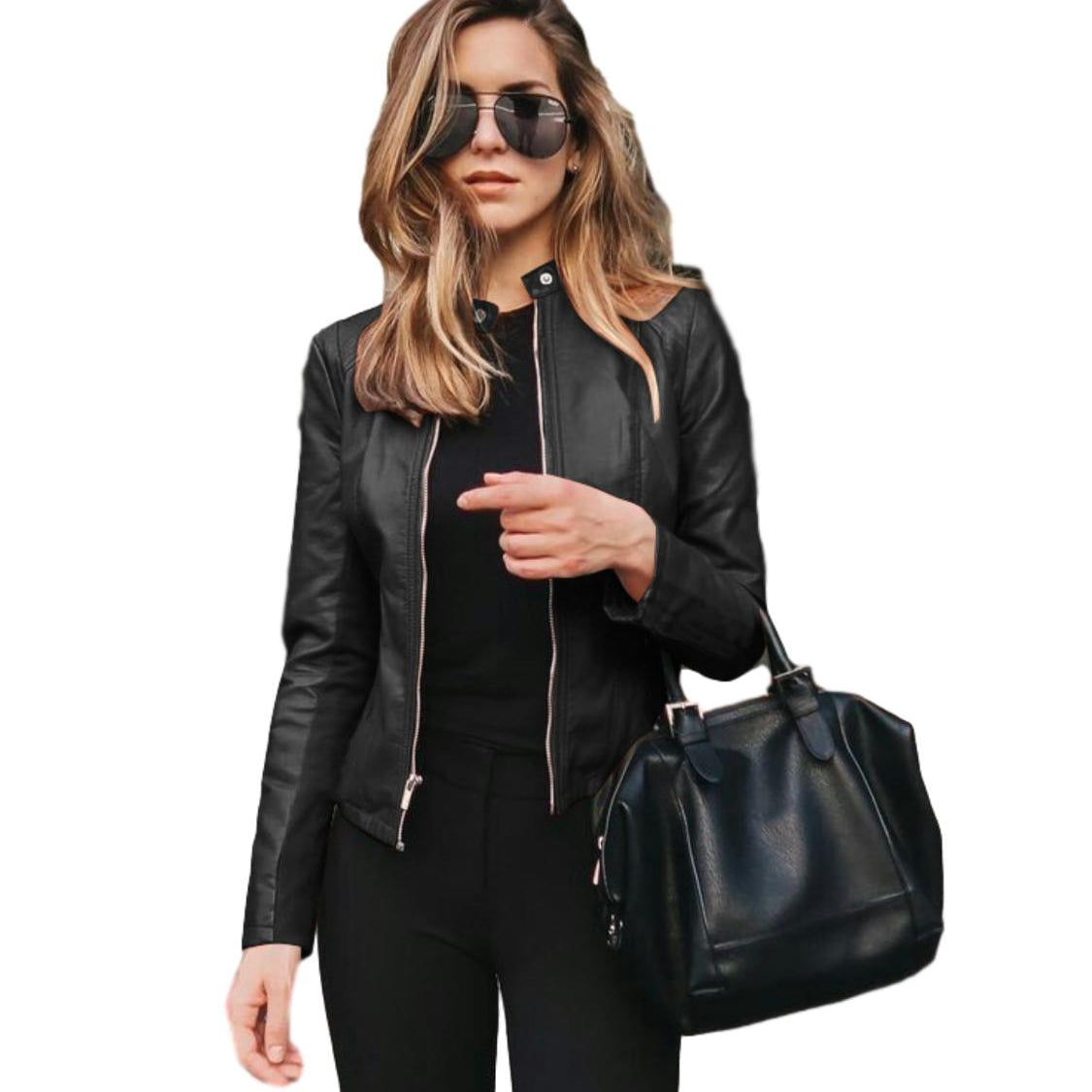 Women Bike Coat PU Leather Outwear Zipper Outfit Spring Autumn WomeFashion Short Thin Female Jacket