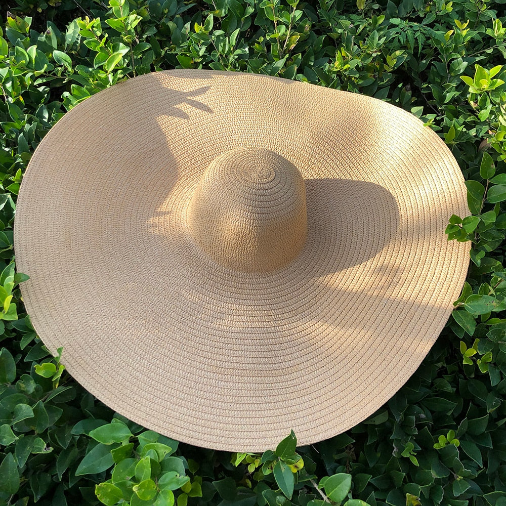 25CM Wide Brim Oversized Beach Hats For Women Large Straw Hat UV Protection Foldable Sun Shade Hat