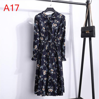 Plus Size Women's Clothing Long Sleeve Chiffon Shirt Dresses For Women Red Bow Floral Club Party Autumn Winter платье  Woman