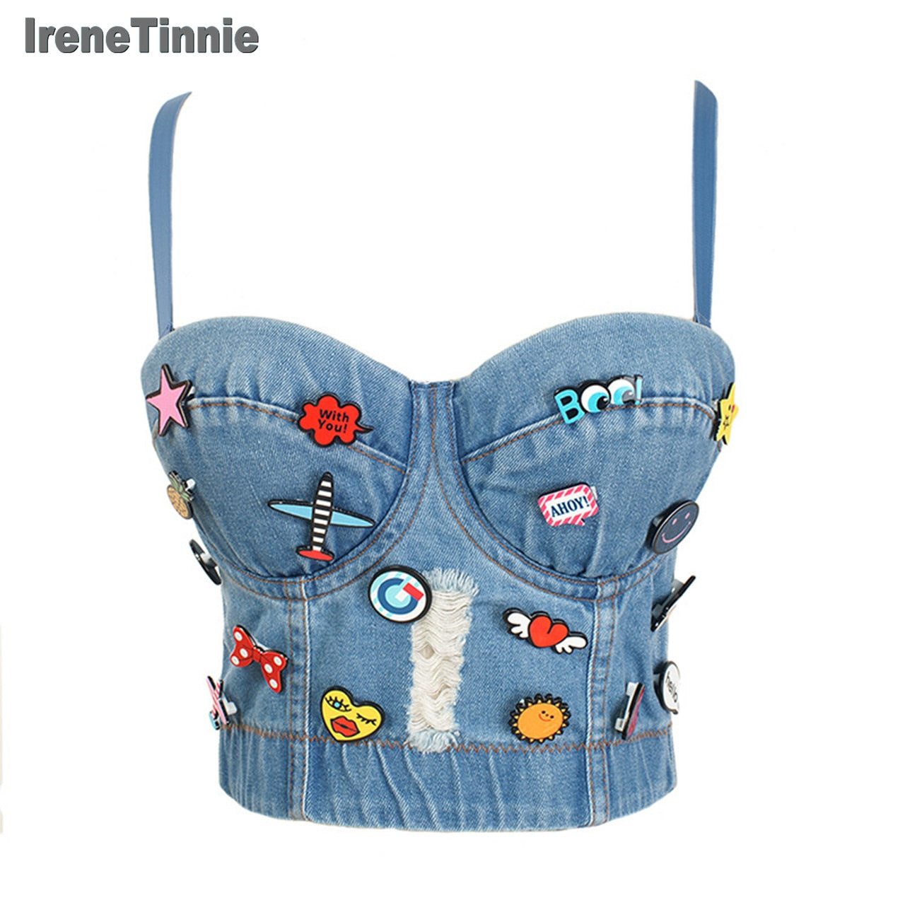 Irene Tinnie Sexy Cute Hole Cartoon Decoration Push Up Bustier Women's Bralette Cropped Top Vest Plus Size