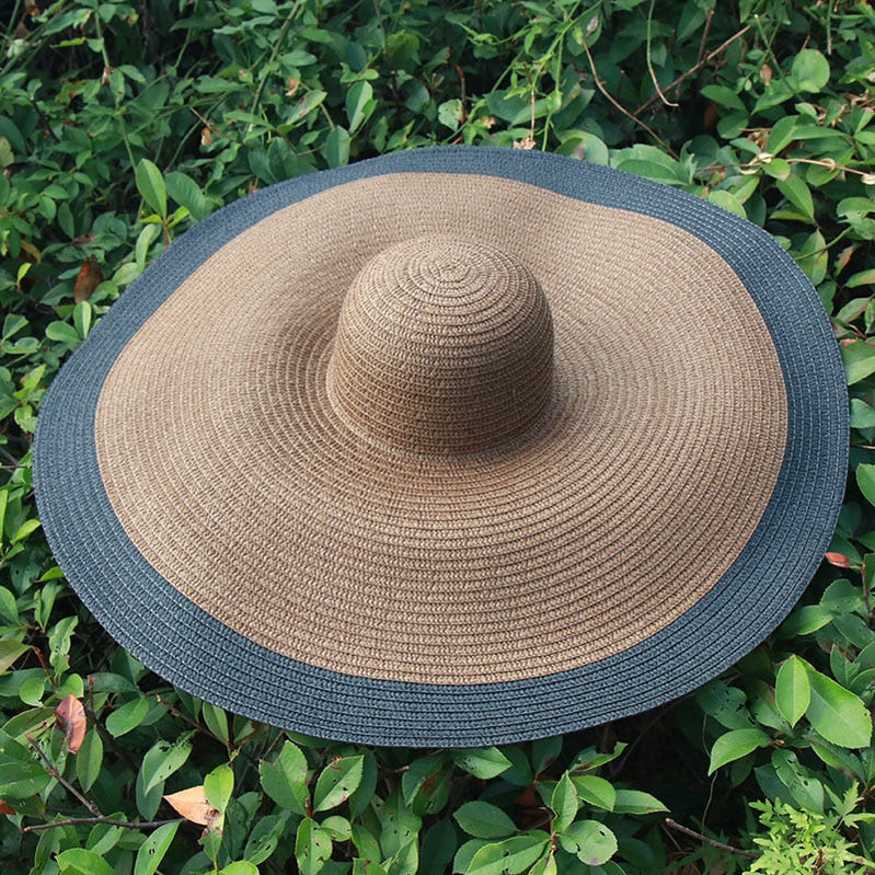 25CM Wide Brim Oversized Beach Hats For Women Large Straw Hat UV Protection Foldable Sun Shade Hat coffee black