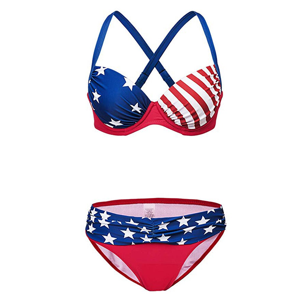 Woman bikini swimsuit American Flag Print Padded Two Pieces Bathing Suit women Top With High Waisted Bottom Bikini Set Brazilian