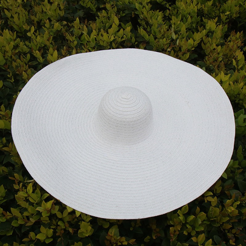 25CM Wide Brim Oversized Beach Hats For Women Large Straw Hat UV Protection Foldable Sun Shade Hat white