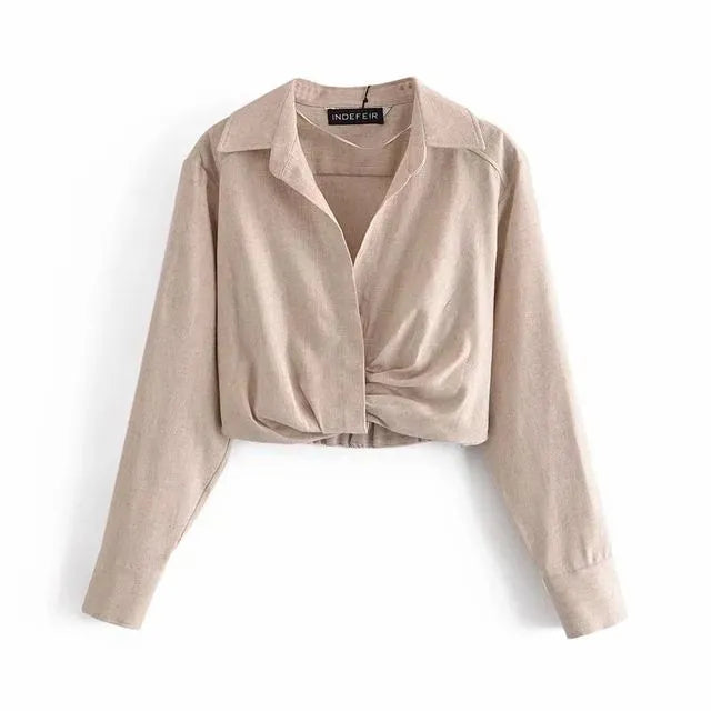 Skirts Womens Two Piece Set Linen Blend Cropped Women Shirt Draped Skirt Autumn Fashion Casual Dress Sets As Picture 6