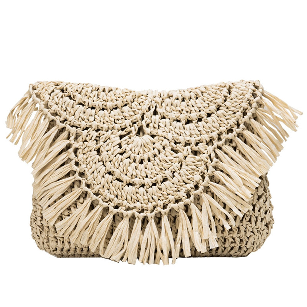 Straw Bags For Women Handmade Tassel Beach Bags Raffia Rattan Woven Handbags Female Vacation Crossbody Bags Clutch Type F