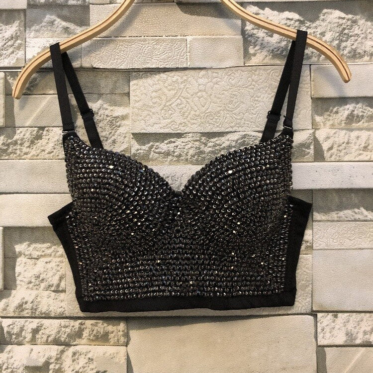 Irene Tinnie Hand-made Pearls Jewel Diamond Bralet Women's Bustier Bra Wedding Party Corset Cropped Top Vest Plus Size 6001