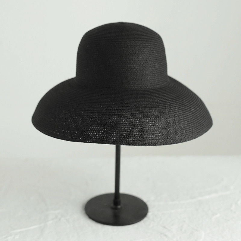 Summer hat new female sun hat folding beach hat big brim travel sunscreen Hepburn wind sun hat travel 2 Spain 55-58CM