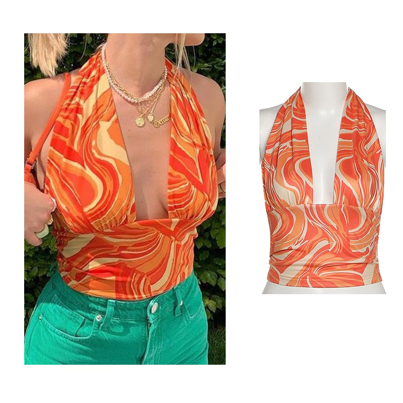 Vintage Brown Halter Camisole Hollow Out Cyber Y2k Crop Top Women Gothic Sexy Aesthetic Fairy Corset Tank Camis 90s Clothes nz753-juse