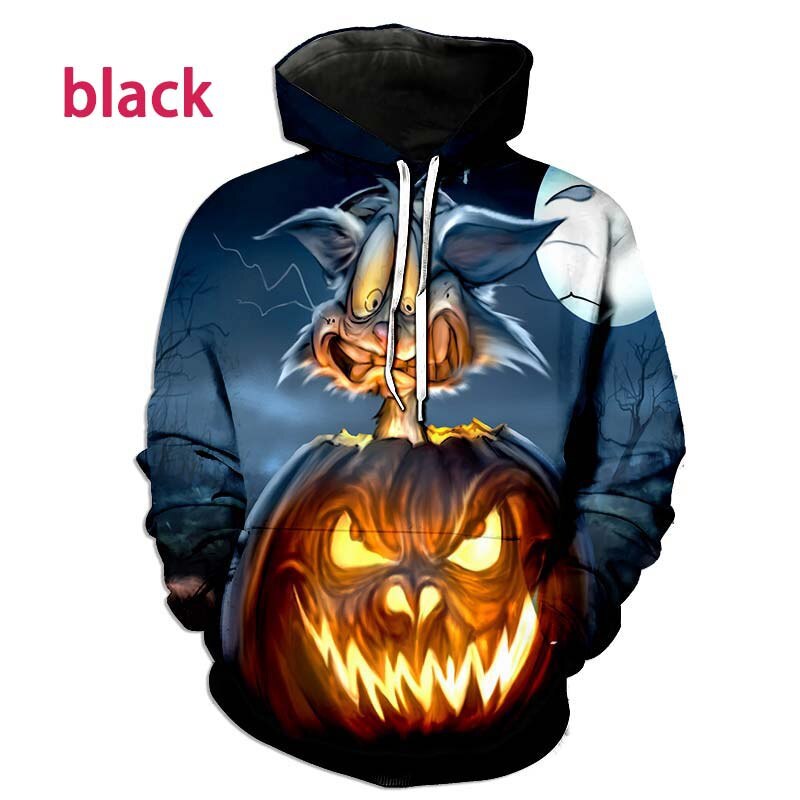 New Fashion Long Sleeve Top Halloween 3D Hoodie Funny Sweater Black