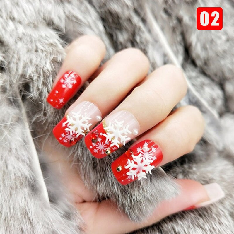 24pcs False Nails Floral Beads Decorated Artificial Nail Tips Bride Reusable Fingernails Fake Nail Press On Nail накладные ногти