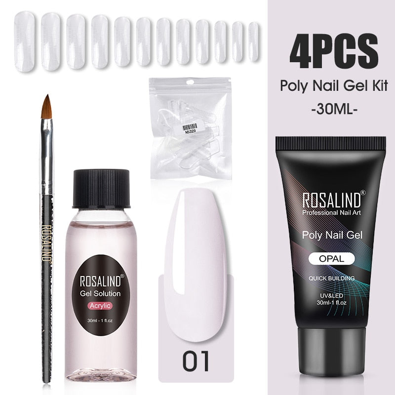 ROSALIND Poly Nail Gel Kit Nail Set For Manicure With UV LED Lamp Need Base Top Coat Hybrid Varnishes Cured Gel Lacquer Nail Art RE-2GELS2TOOLS-33