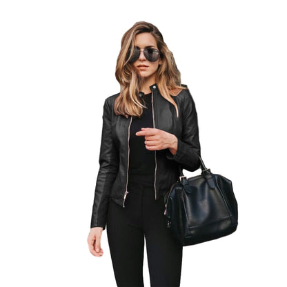 Women Bike  Coat  PU Leather Outwear Zipper Outfit Spring Autumn WomeFashion Short  Thin Female Jacket