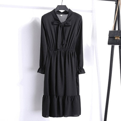 Plus Size Women's Clothing Long Sleeve Chiffon Shirt Dresses For Women Red Bow Floral Club Party Autumn Winter платье Woman