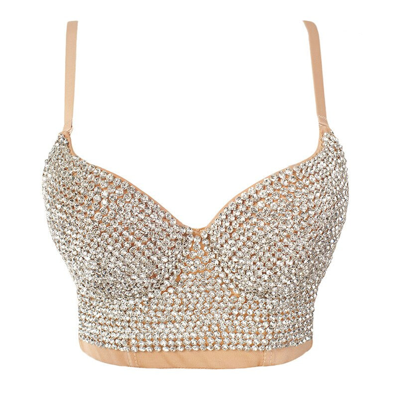 Irene Tinnie Hand-made Pearls Jewel Diamond Bralet Women's Bustier Bra Wedding Party Corset Cropped Top Vest Plus Size 6101
