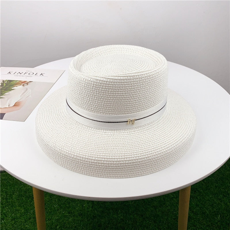 Summer hat new female sun hat folding beach hat big brim travel sunscreen Hepburn wind sun hat travel 10 Spain 55-58CM