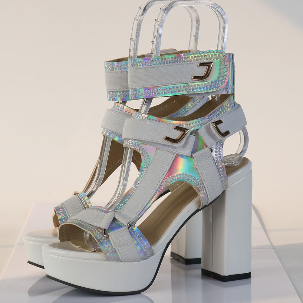 Sexy High heels Plus size platform custmoized colors party Gladiator ankle-strap ladies sandals shoes women White