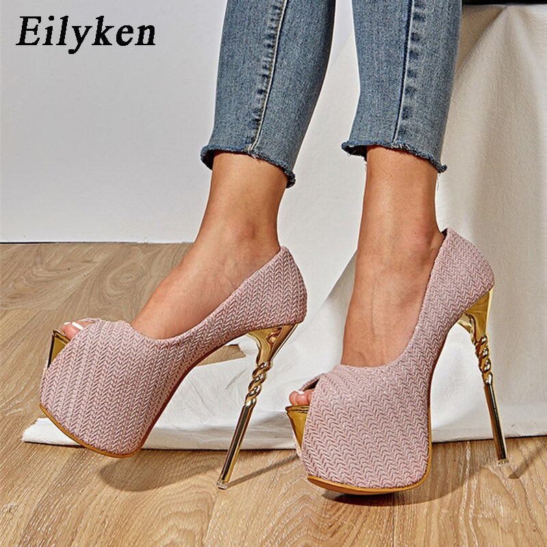 Eilyken New Spring Autumn Nightclub Stripper Women's Pumps Fashion Peep Toe Wedding Sandals Sexy Platform Ultra High Heels Shoes