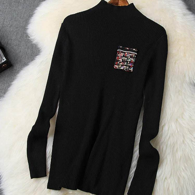 Women's Fashion Autumn Winter 2 Piece Dress Set Female Party Outfits Black Sweater Top and Long Tweed Woolen Skirt Suit Twinset