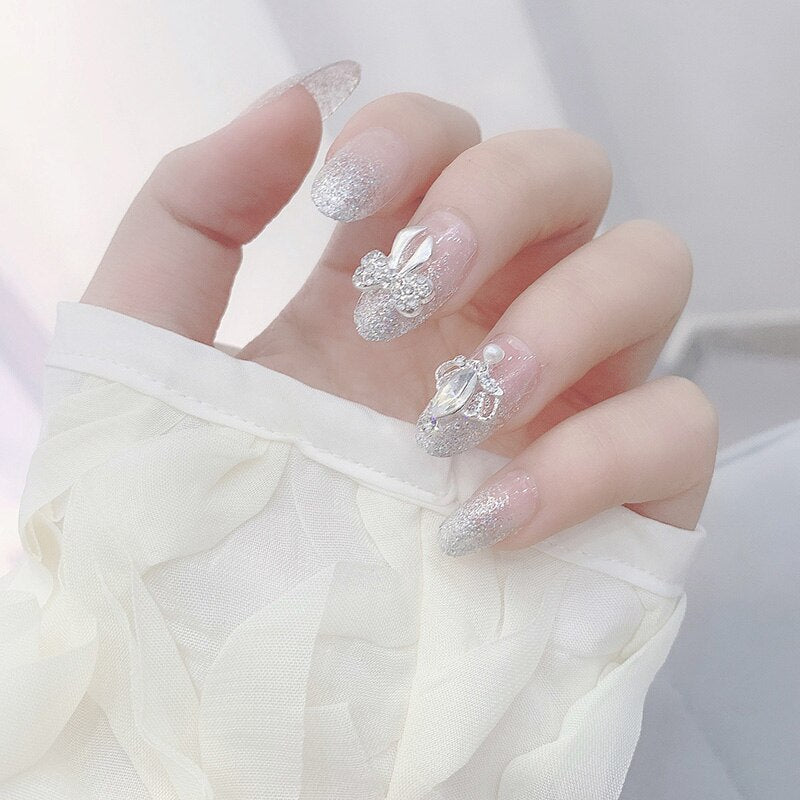 24pcs False Nails Floral Beads Decorated Artificial Nail Tips Bride Reusable Fingernails Fake Nail Press On Nail накладные ногти 30