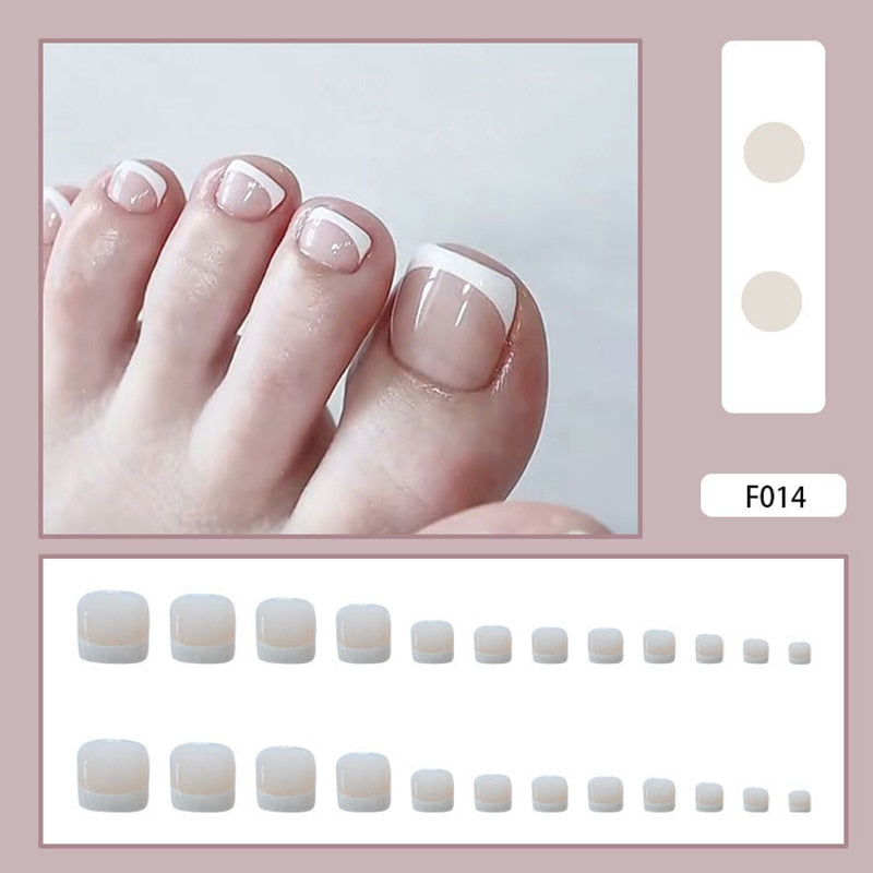 False Toe Nails Summer Simple Wearable Fake Toenails Set Press On Nail French Removable Nail Stickers With Glue For Girls 24pcs 11