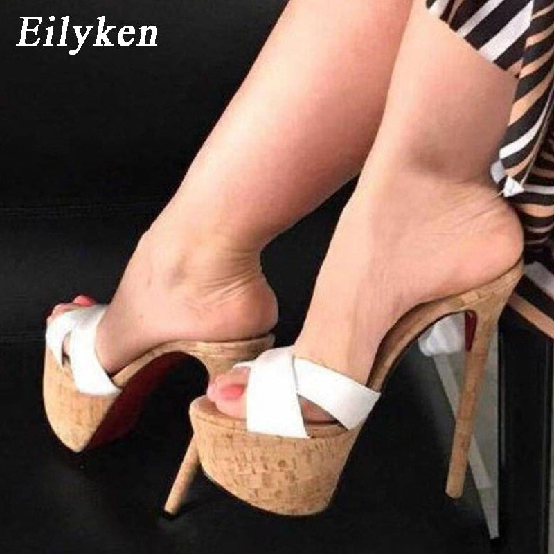 Eilyken 2023 New Sexy Super High Heels Women Slippers Sandals Fashion Platform Open Toe Party Catwalk Mules Slide Shoes
