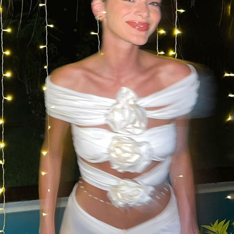 Mozision Rose Flower Sexy Crop Top Women Corset Summer Off-shoulder Sleeveless Ruched Tank Tops Bustier Ladies Short Tops Vest