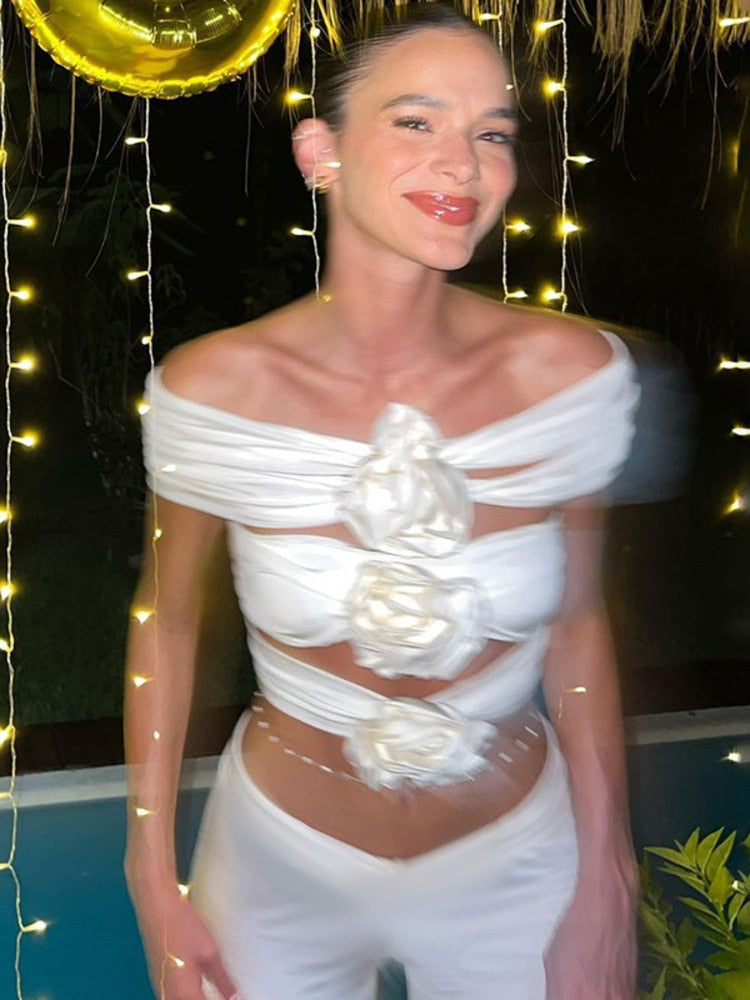 Mozision Rose Flower Sexy Crop Top Women Corset Summer Off-shoulder Sleeveless Ruched Tank Tops Bustier Ladies Short Tops Vest