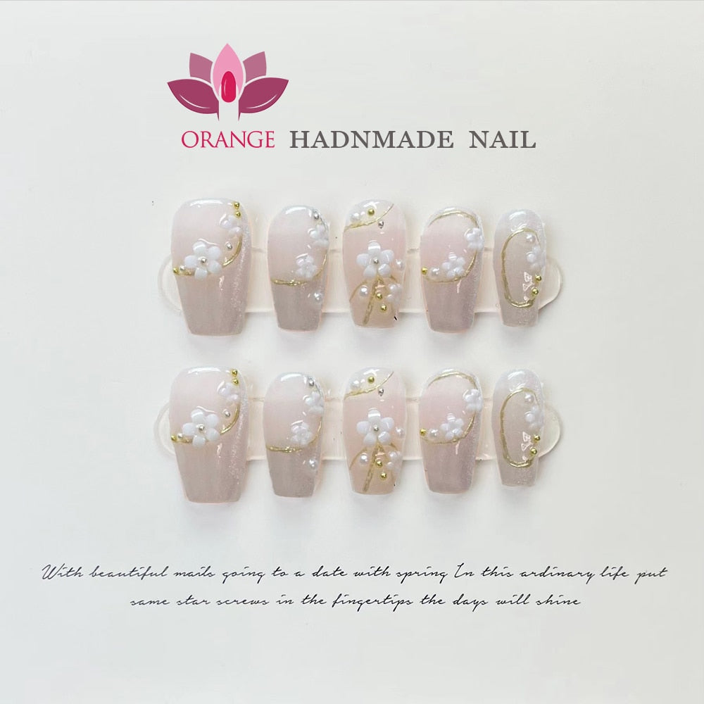 Presse on Nail Tips Full Cover With Designed Flower Deco Handwork Wearable Ballerina Artificial Korean Nail Art Spain