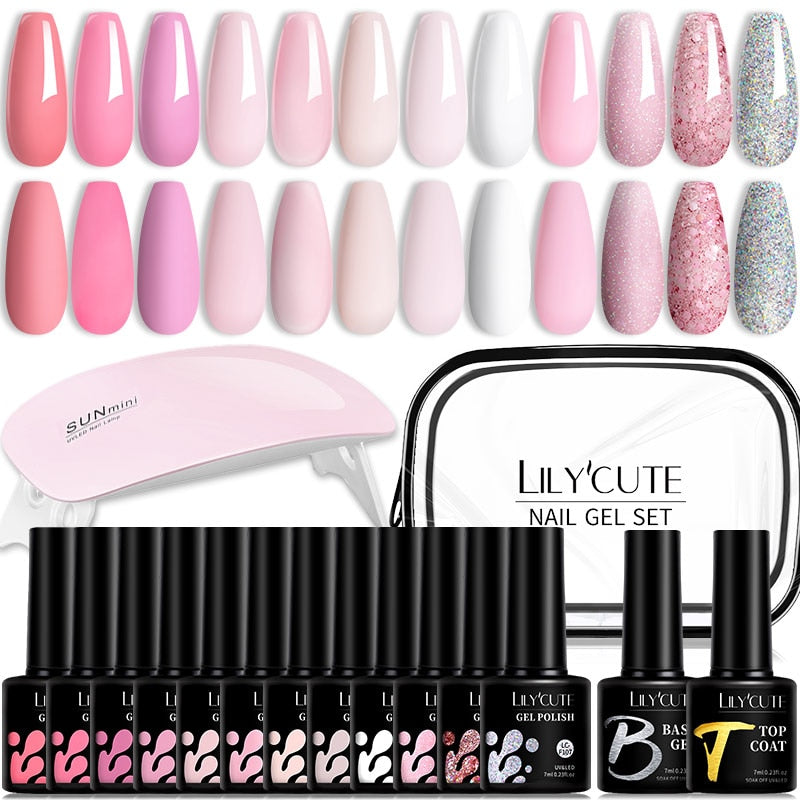 LILYCUTE 12PCs 7ml Spring Macaron Nail Gel Polish Set Semi Permanent UV Gel For Manicure Soak Off Gel Nail Polish Kit Varnishes 229373