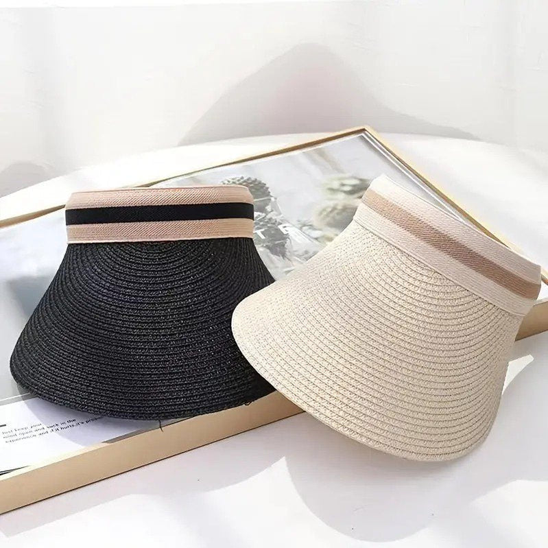 Foldable Straw Sun Visor for Women with Wide Brim Perfect for Outdoor Activities Beach and Picnics (White) fast ship