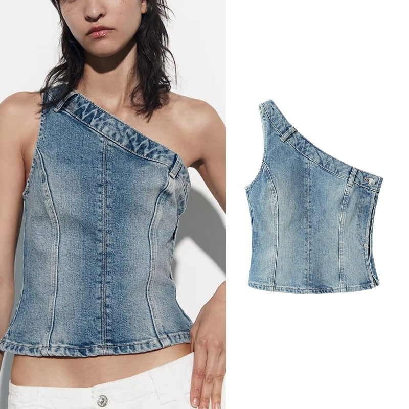 Traf Women's Corset Crop Top Y2k Streetwear Summer Women's Clothing - Vitage Denim Croo Top Women Vest 2023 Style 1