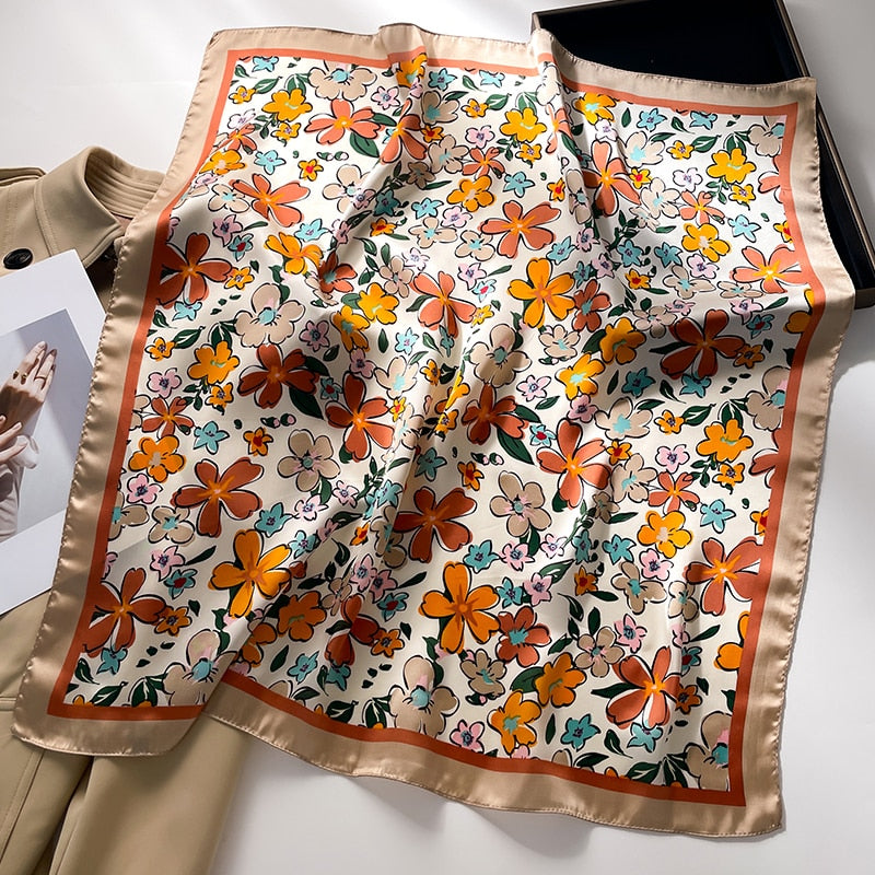 Fashion Wraps Satin Hijab Luxury Square Scarf for Women Hair Bands Ribbon Headband Silk Shawl Neckerchief Female Bandana FJ727-1