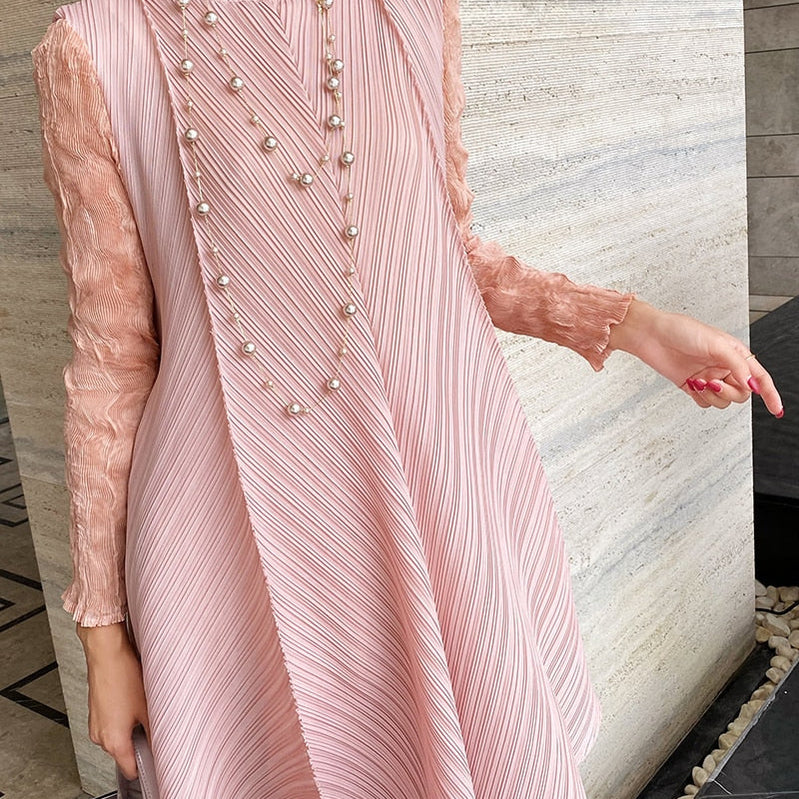 Sets Women Pleated Two Piece Set Fall Winter New Loose Casual Suit Lace Fashion Long Dress Top Pencil Pant Clothes