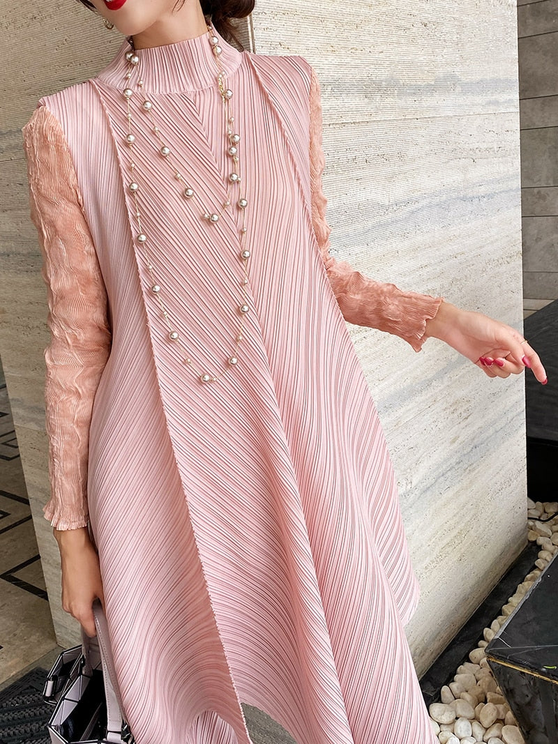 Sets Women Pleated Two Piece Set Fall Winter New Loose Casual Suit Lace Fashion Long Dress Top Pencil Pant Clothes