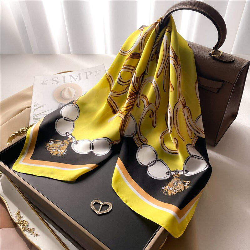 Fashion Hair Scarf for Women Decor Headband Ribbon Satin Silk Square Scarves Lady Wrist Wrap Shawls Design Bandana Foulard FJ710-4