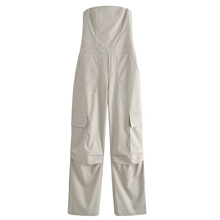 Female Jumpsuit With Pockets Long Jumpsuit Woman Spring Summer Sleeveless Cargo Jumpsuits For Women Outfit