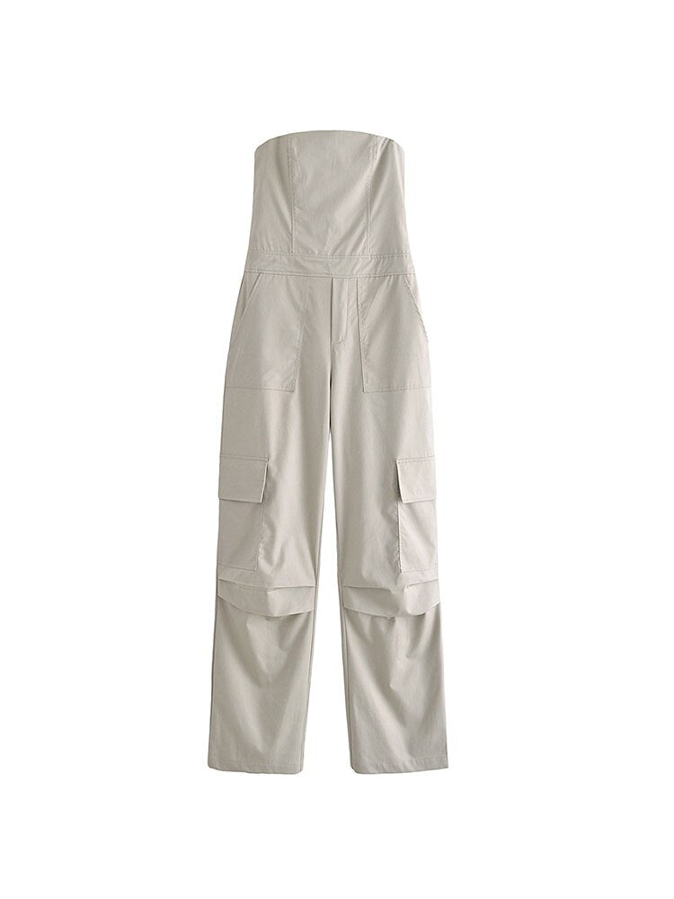 Female Jumpsuit With Pockets Long Jumpsuit Woman Spring Summer Sleeveless Cargo Jumpsuits For Women Outfit