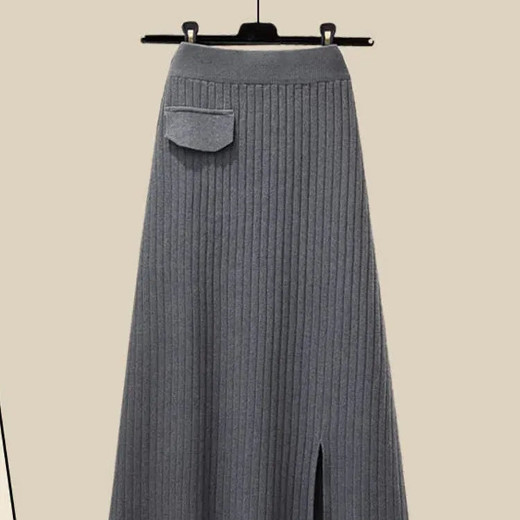 Spring Autumn Large Size Women's Shawl Shirt Three-piece Set+High Waist Knitting Half-body Skirt Set Women Fashion 3 Piece Set skirt