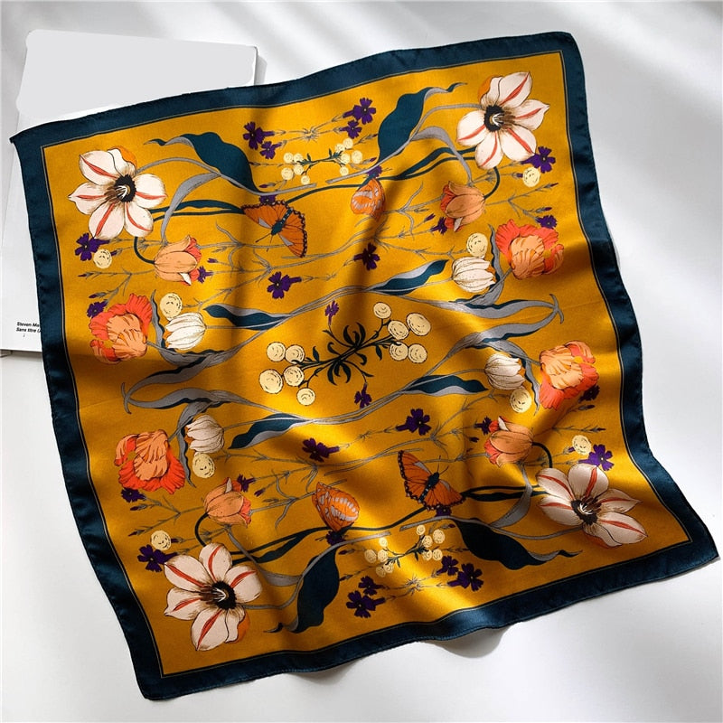 Fashion Designer Print 100% Natural Silk Square Scarves Women Hairband Neck Foulard Female Small Kerchief Bandana New FZ165-1 53cm real silk