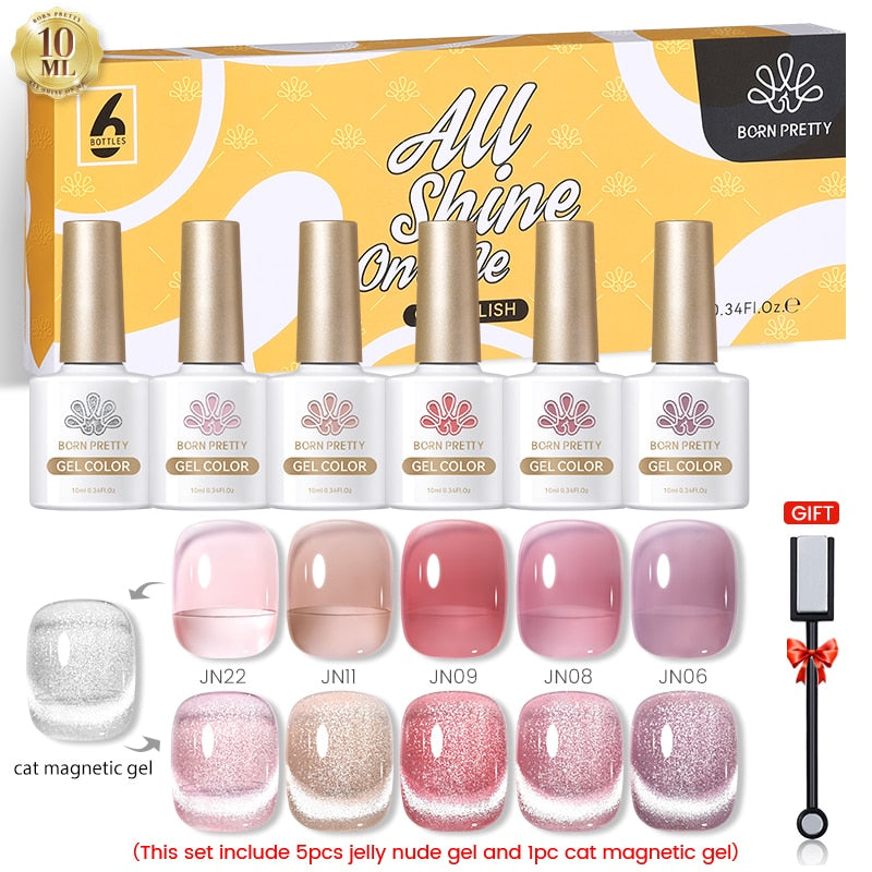 BORN PRETTY 10ml Nude Pink Gel 6PCS Nail Polish Set Milky Jelly Pink Transparent Serise Soak Off UV LED Nail Gel Varnish Kit 6Pcs-Jelly Set10
