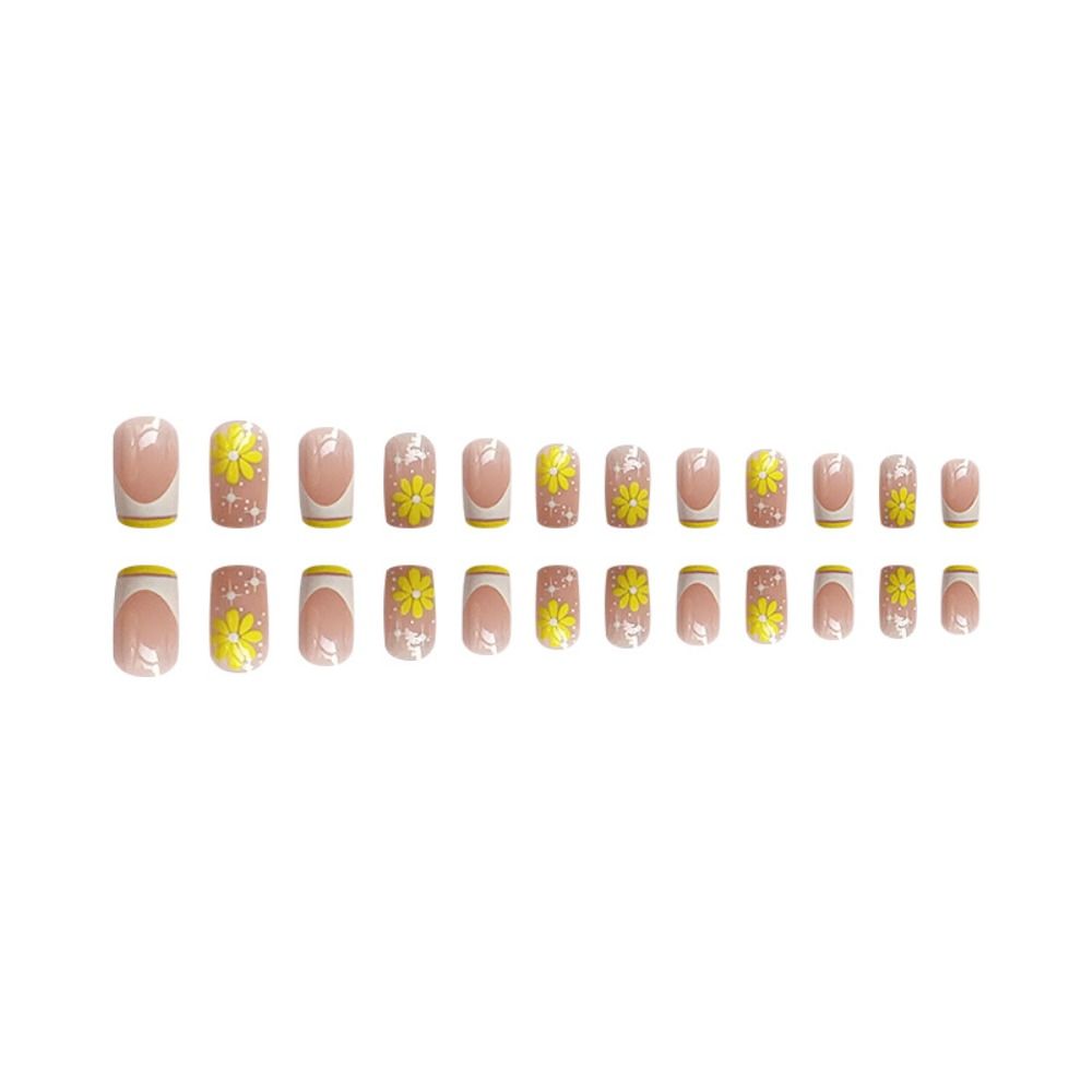 Summer False Nails Square Head Full Cover Nail Tips Detachable Fake Nails Press on Nails Manicure 24Pcs DIY Manicure