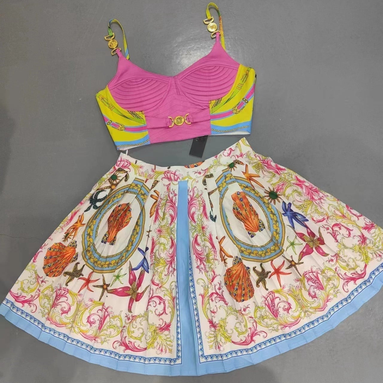 Woman tops satin 3D printing corset sexy women's camisole vest y2k clothes New metal buckle tube top + skirt suit bra 3