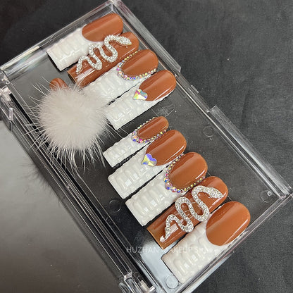 Handmade Luxury 3XL Full Cover False Nail Tips Glittery Rhinestone Press On Nails Y2K Reusable XXL XL Long Fake Nail With Glue