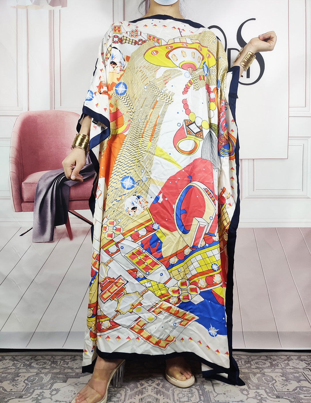 Kuwait Fashion - 2023 Summer Boho Loose Silk Kaftan Maxi Dress Oversized African Muslim Lady Abaya