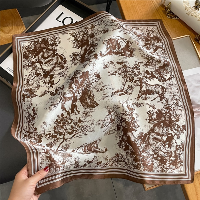 Classice 100% Silk Square Scarf Women Print Stripe Hair Band Wrist Foulard England Style Neckerchief Bandana Echarpe FZ125-2