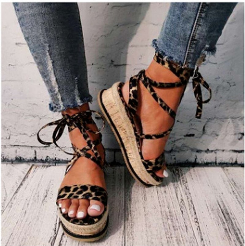 New Summer Women Snake Sandals Platform Heels Cross Strap Ankle Lace Peep Toe Beach Party Ladies Shoes Zapatos Sandals