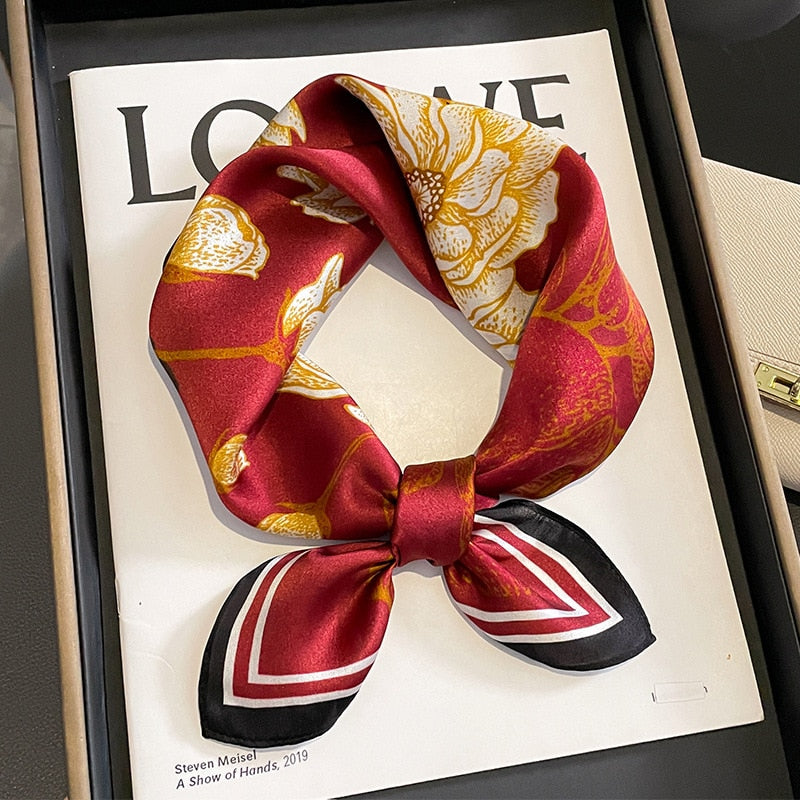 53cm Real Silk Nature Scarf Women Neckerchief Foulard Bandana Small Hairbands Fashion Floral Neck Ties for Office Lady New ZS-8 53x53cm