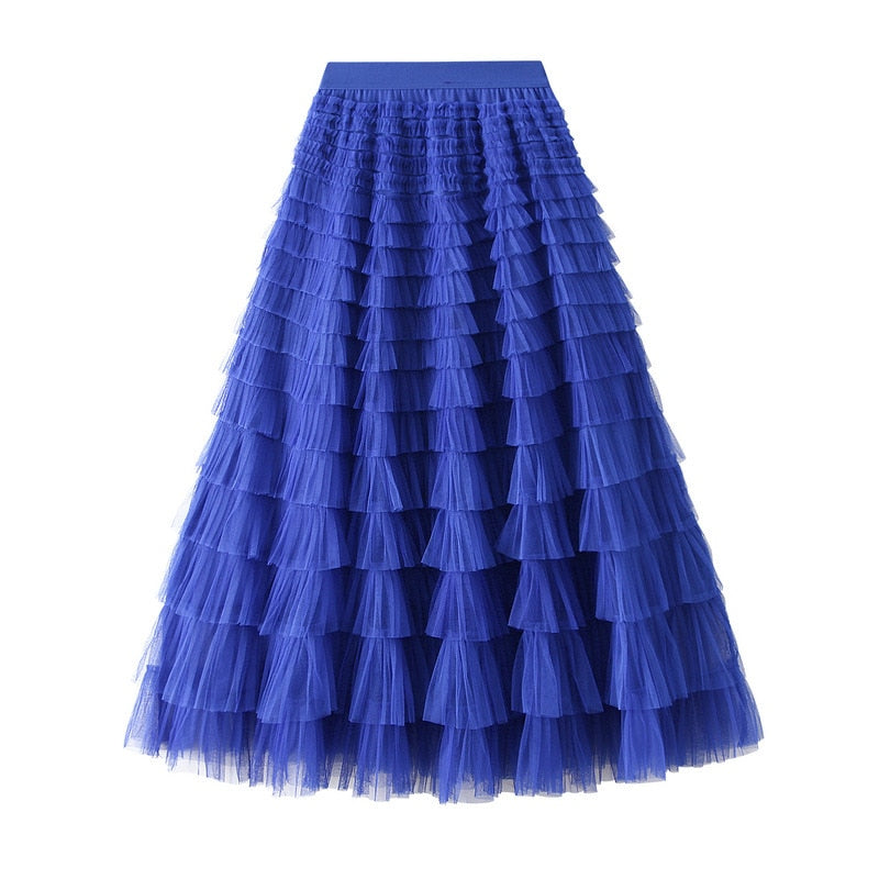 Summer Long Skirt Layered Ruffles Design Elegant Maxi Dress Office Women Commuting Party Attire Autumn Elegant Skirt